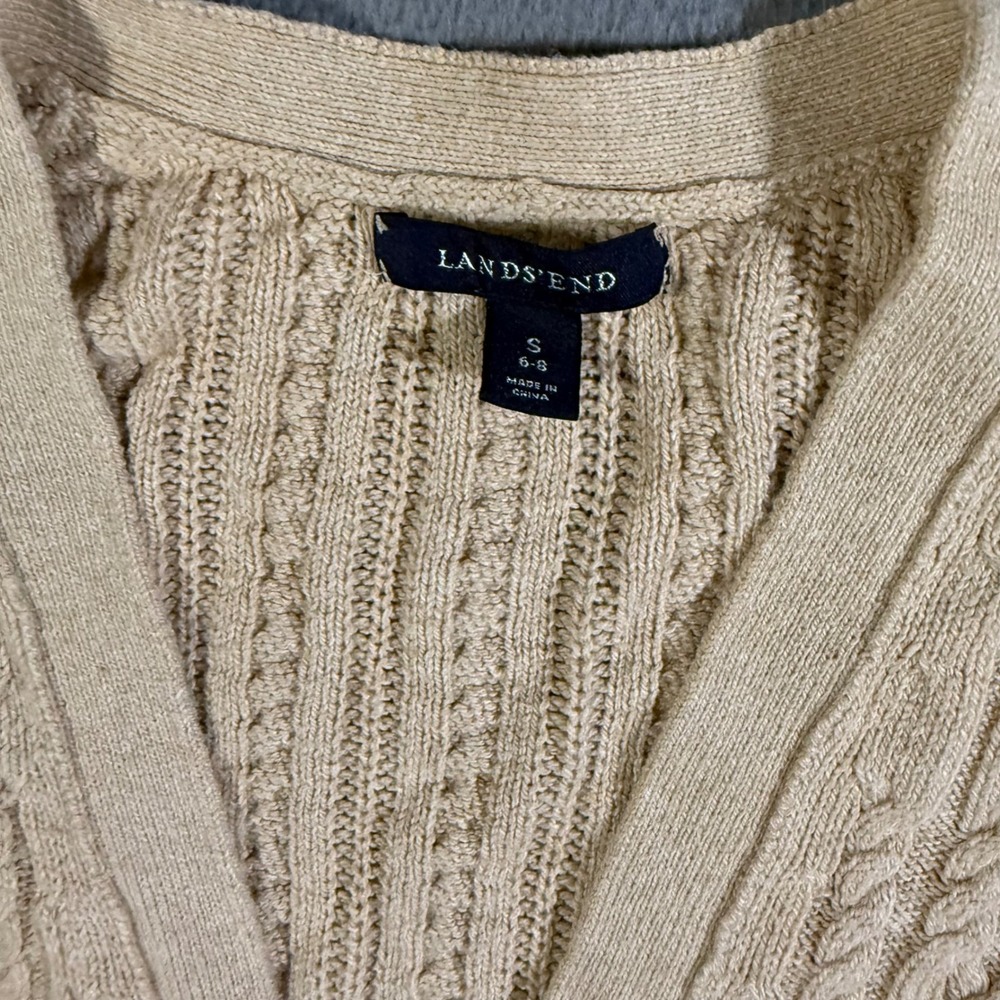 Lands' End Women's Cardigan Sweater Size‎ Sm Cable Knit Beige Button Wool Blend - Picture 2 of 7